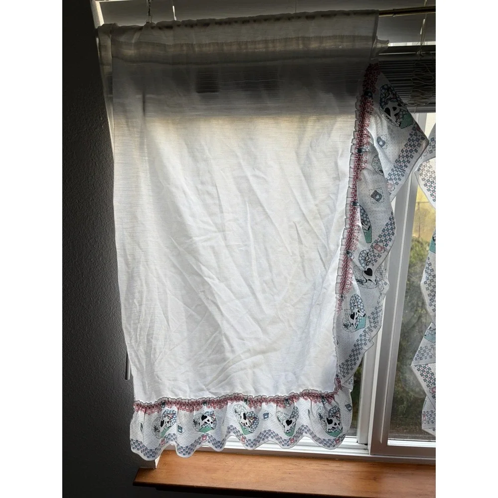 Vintage Rare! Cow Cottagecore Set Of 2 Kitchen Curtains USA Ruffled